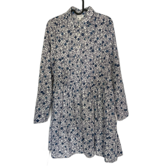J Crew Factory Shirt Dress Womens Sz 8 Blue & White Floral Collared Mini Pockets - Picture 3 of 8
